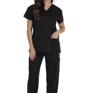 Just Love Solid Stretch Scrub Set for Women Stretchy Mock Wrap Top and Pant